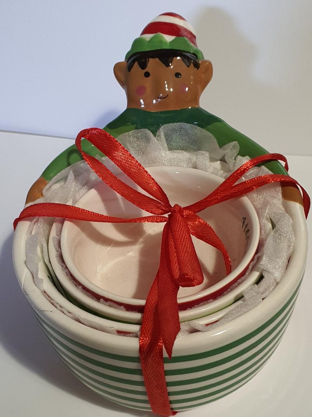 Ceramic Holiday Time Christmas Elf Measuring Cups Graduated Sizes